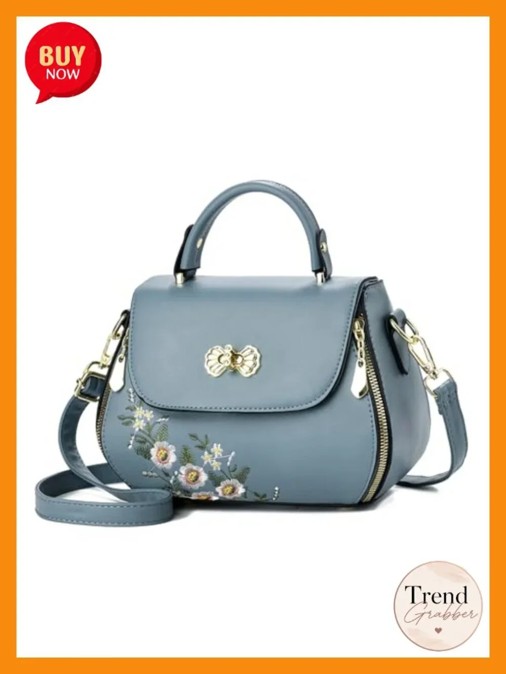 Embroidered Flap Satchel Purse with Top Handle Adjustable Strap